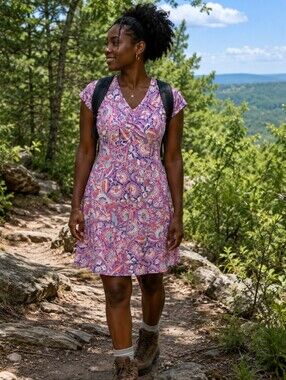 Title Nine Daring Diamalete Tech Dress - M - Purple Floral Paisley Travel